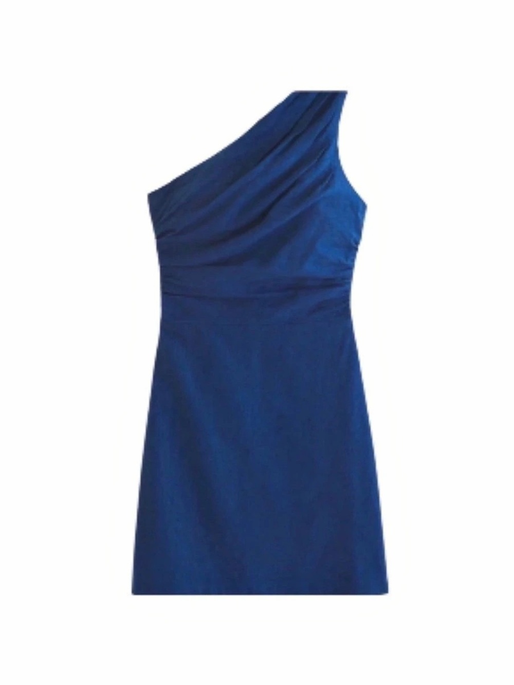 Abercrombie & Fitch One-Shoulder Draped Linen Mini Dress Blue Small Petite